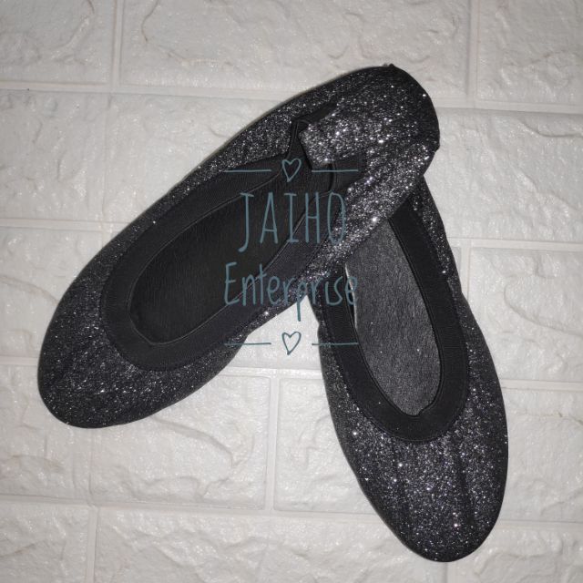 black glitter flats