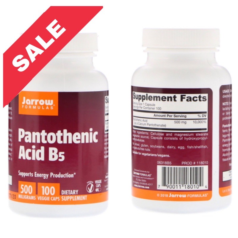 Jarrow Formulas Pantothenic Acid vitamin B5, 500 mg, 100 Veggie Caps
