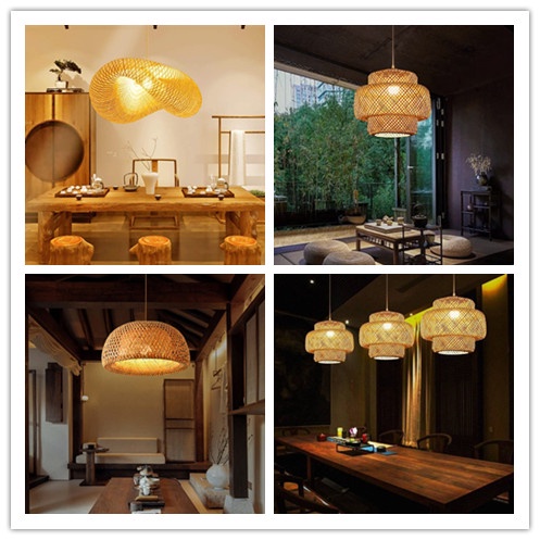 Farmhouse Rustic Pendant Lamp Bamboo Lantern Lamp Handwoven Rattan ...