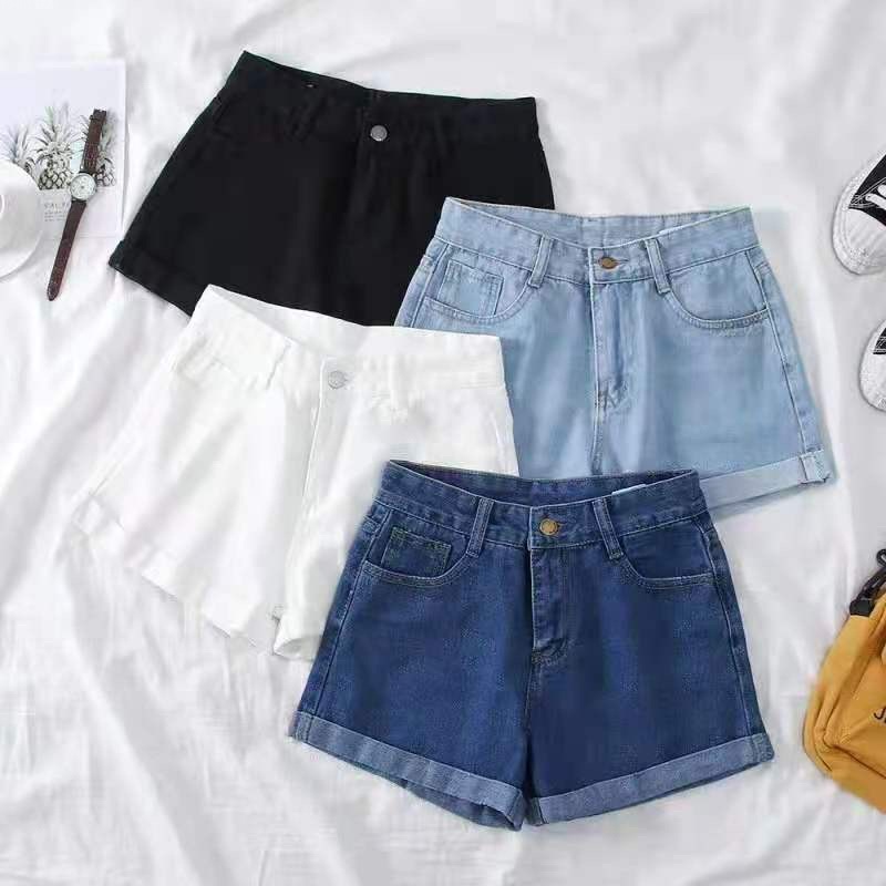 Kpop fashion high-waisted denim maong shorts jeans loose slim