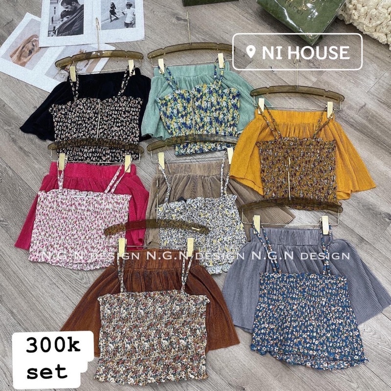 Set of ruffled flower shirt with pleated swab shorts (NgN) | Shopee ...