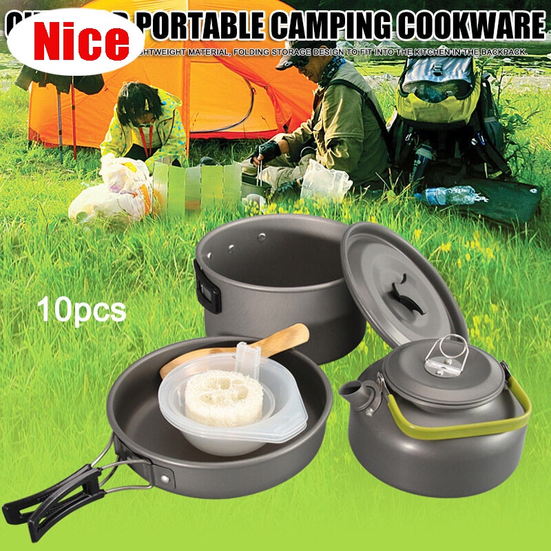 Camping Cookware Set Aluminum Nonstick Portable Ou... - Grandado