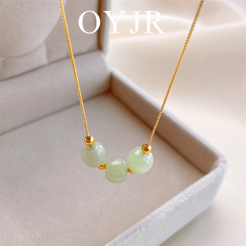 OYJR Jade Kwintas Beads Necklace for Women Stainless Steel Chain Gold  Pendant Non Tarnish Necklaces Jewelry Gift