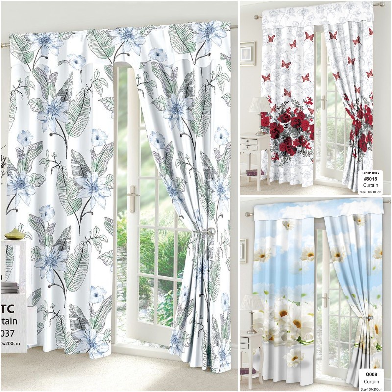 Elegant White Curtains Sale Flower Printed Curtain for Window Home Room ...