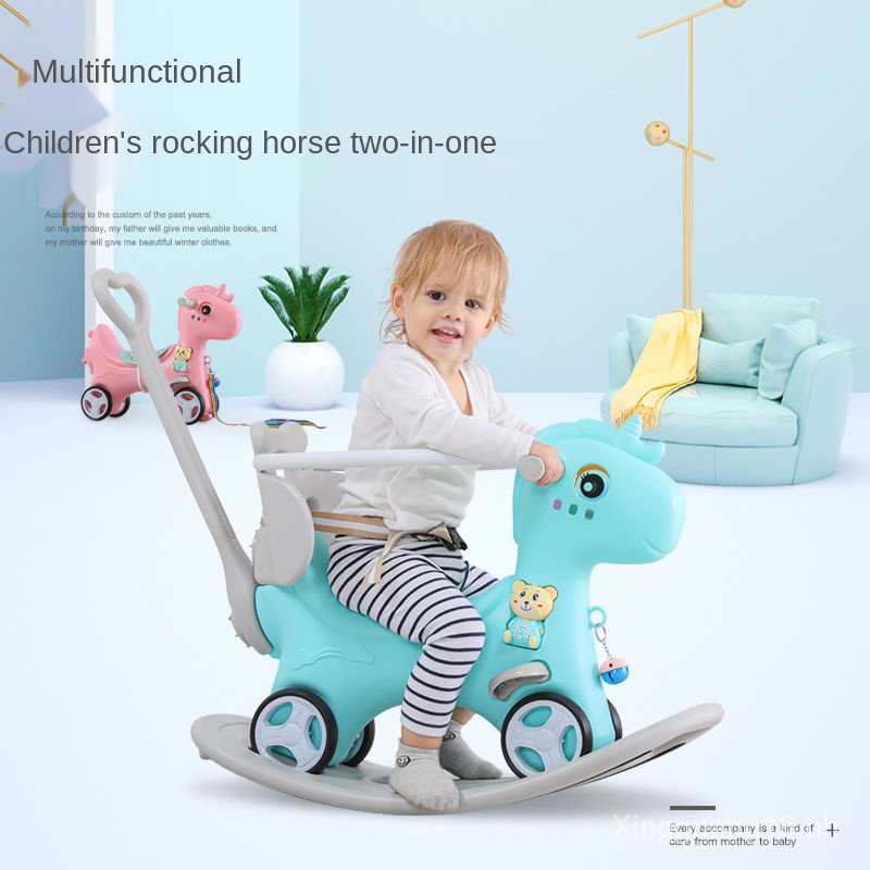 2in1 Rocking Horse Rider Push Car Rocker Pony Trojan Toys Children's ...