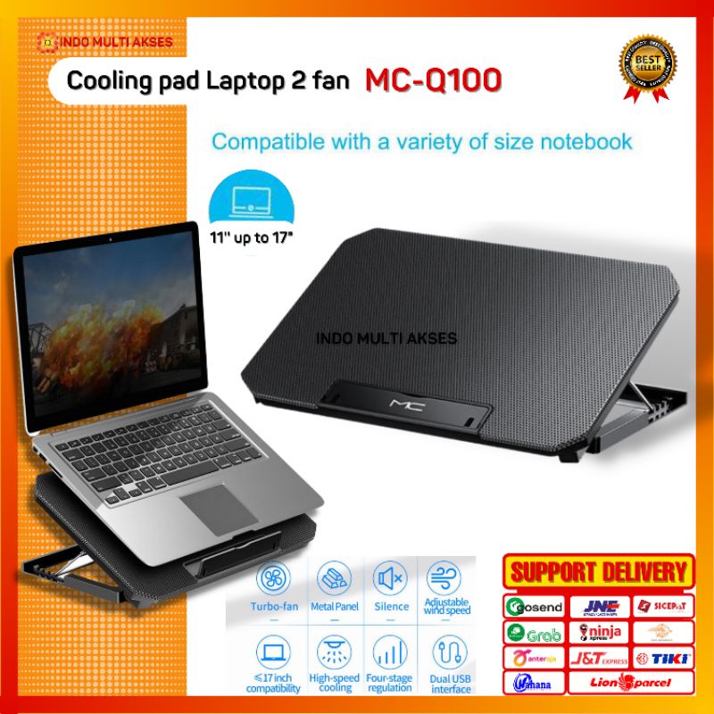 Mc Q100 original mc cooling pad 2 fan laptop/notebook gaming adjustable ...