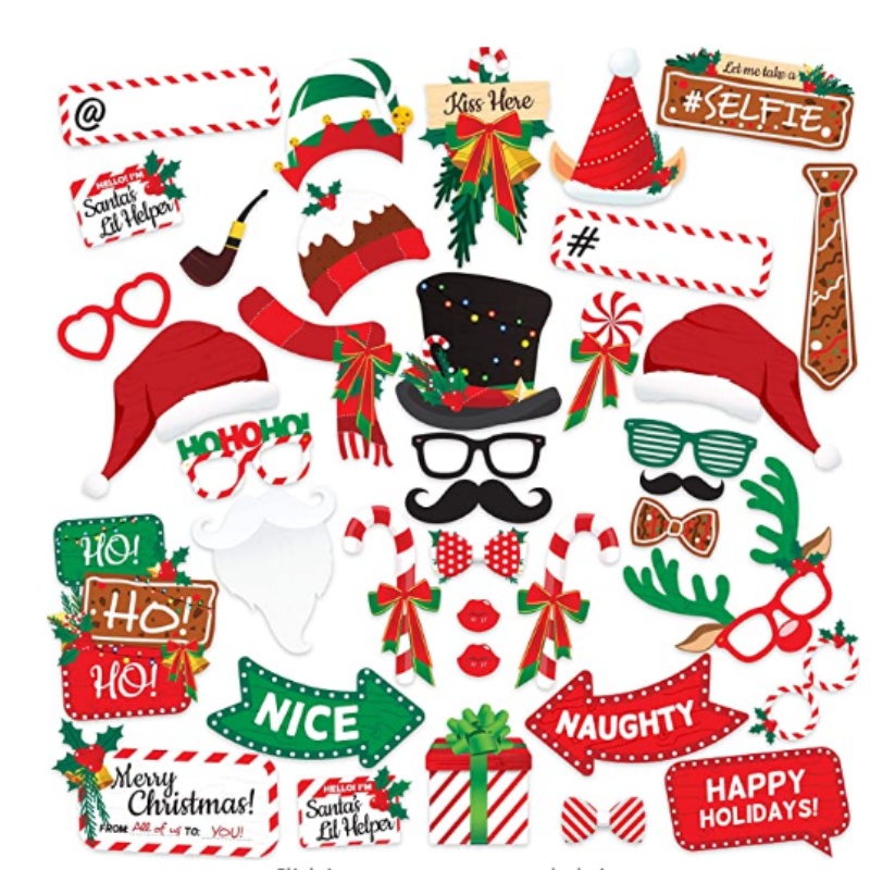38pcs Christmas Photo Booth Props Christmas Games for Party Supplies