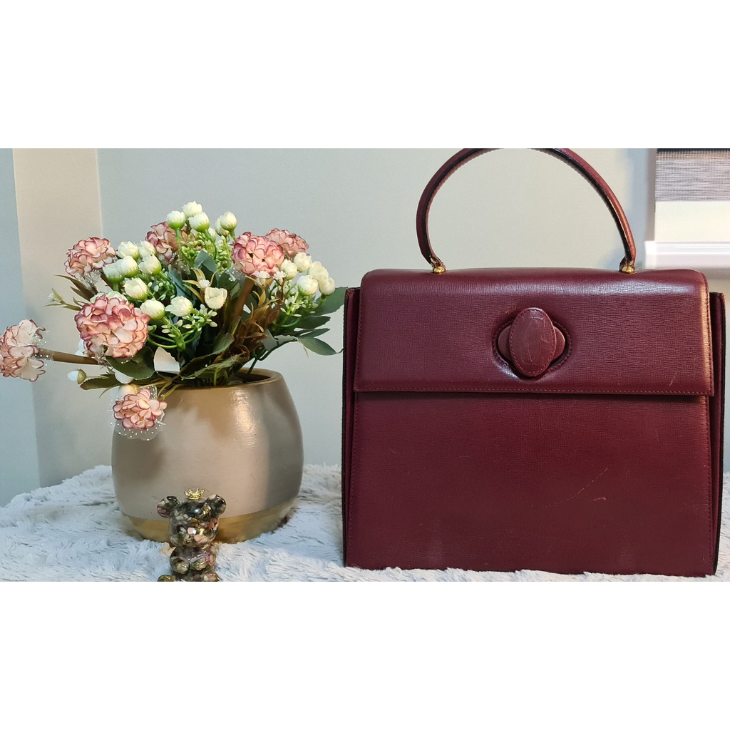 Cartier Red Bordeaux Kelly Type Top Handle Bag