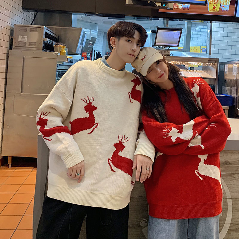 Christmas Couple Sweater Knitwear Clothing Korean Style Lovers Women Family Look Matching Clothes