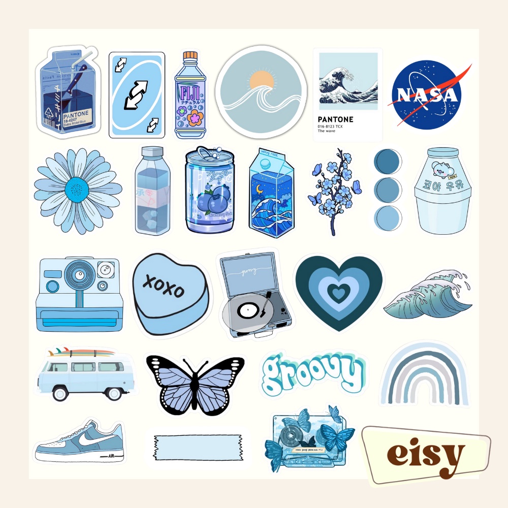 Eisy 25 Pcs Aesthetic Blue Sticker Pack Shopee Philippines 