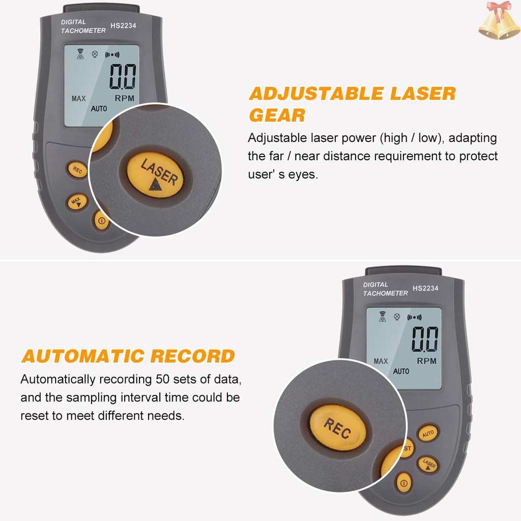 Portable Highprecision Digital Tachometer with Laser Manual/Automatic