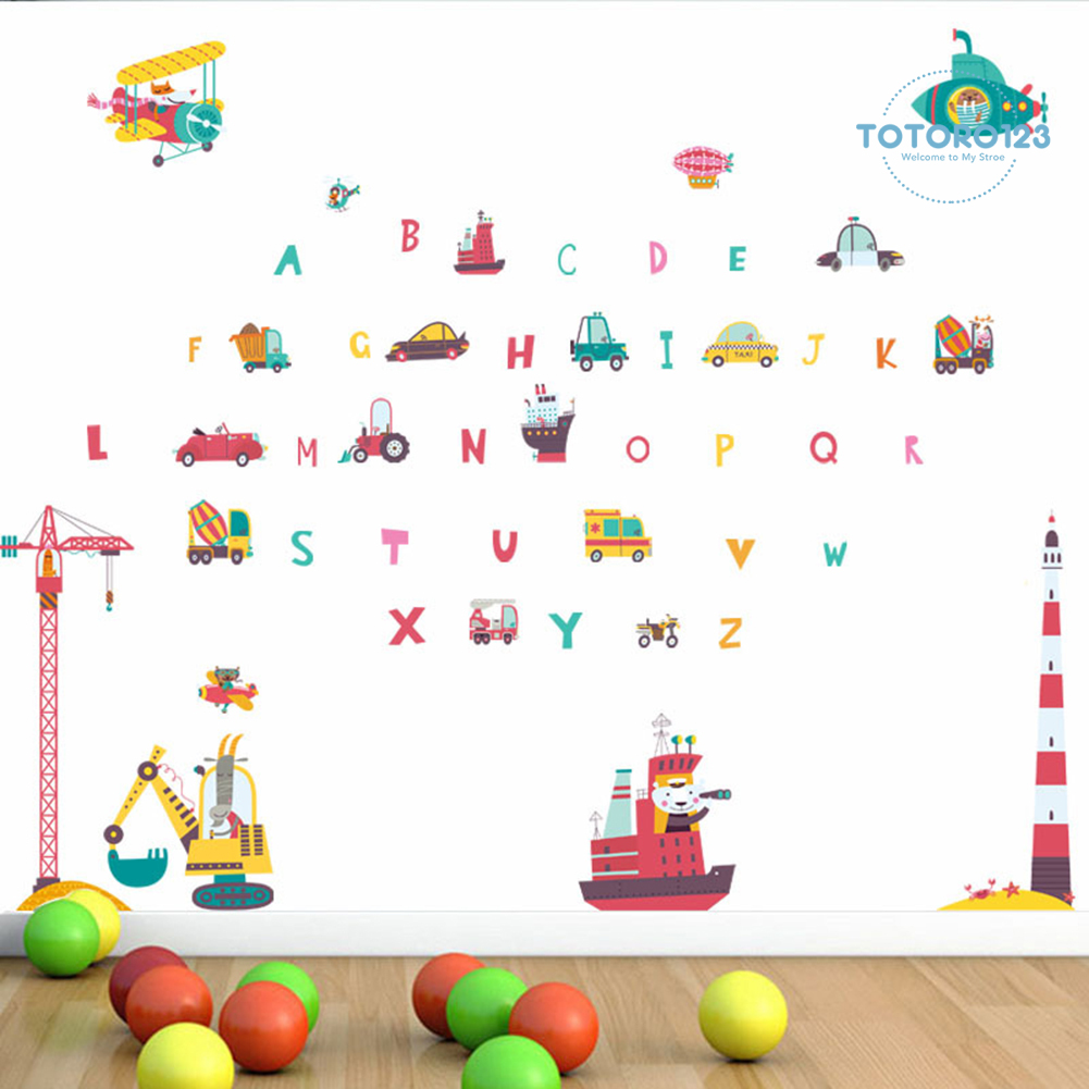 [TP] Educational Cartoon Letter Vehicle Kids Room Wallpaper Sticker ...