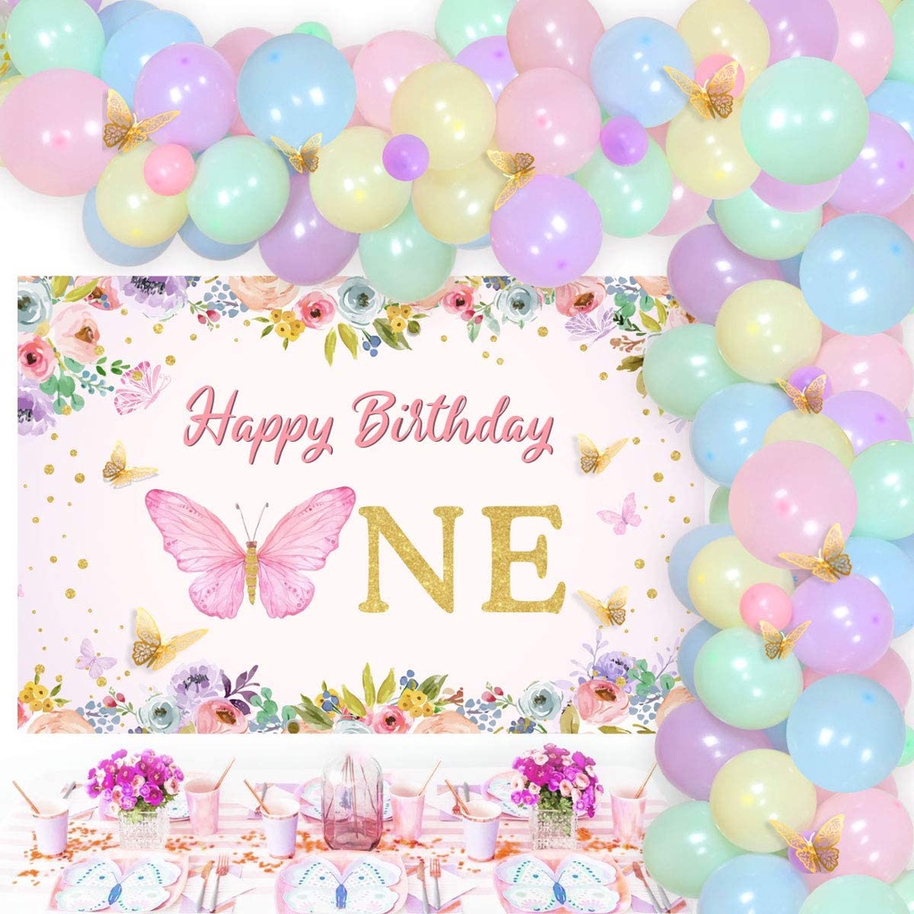 Little Princess 1st Birthday Decorations For Girls, Pink White And Gold Balloon Arch Kit, Pink 1 Balloon For First Birthday, Gold Crown Foil Balloon...