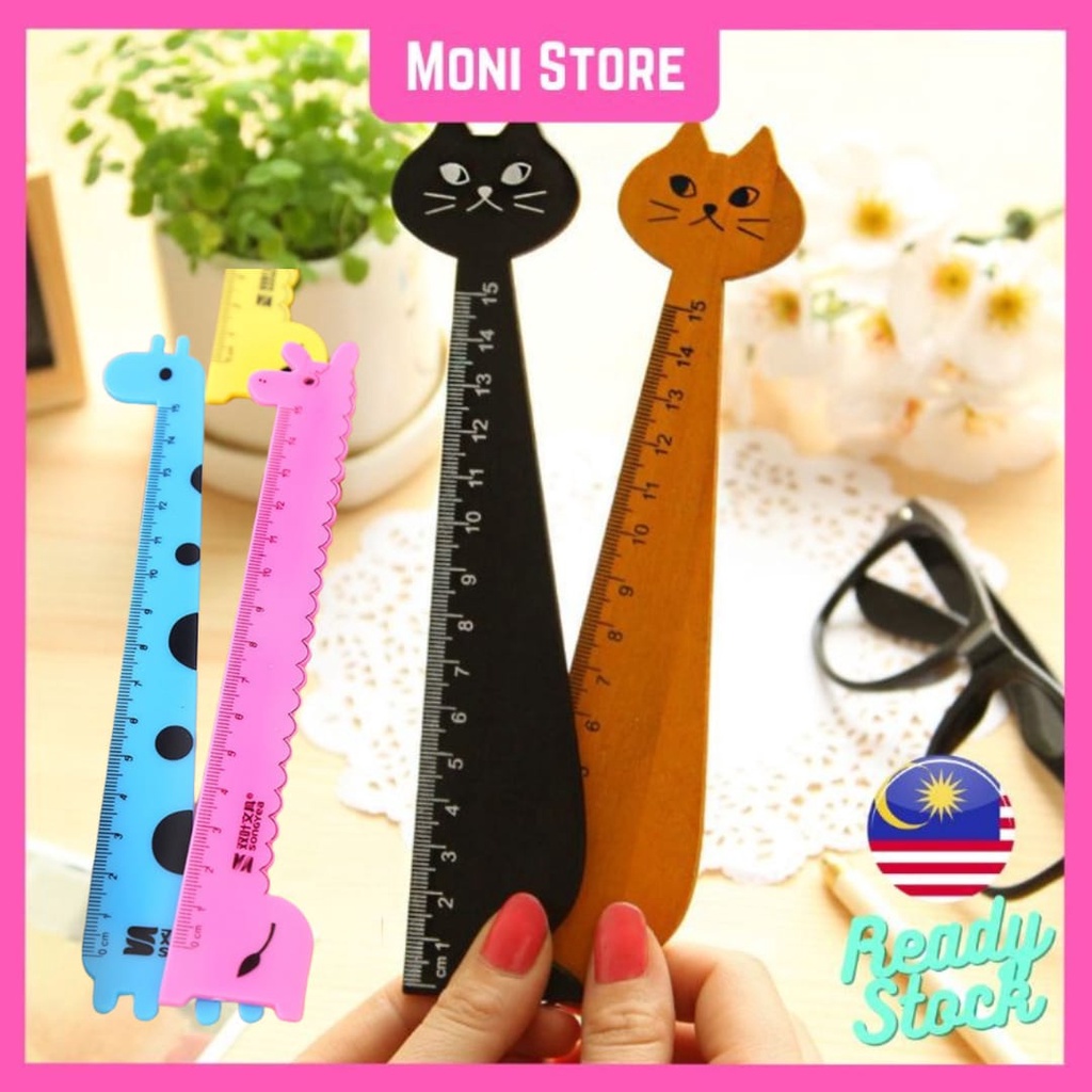 MS.Cartoon Cat Ruler Cute Shape Drawing Measuring Wooden Ruler Office ...