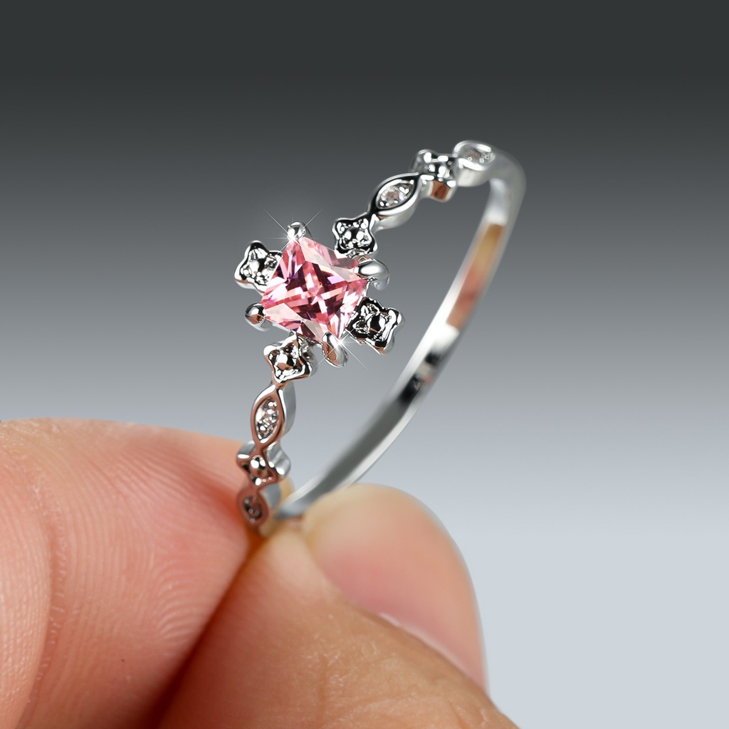 Simple 925 Sterling Silver Square Birthstone Finger Ring Bridal Wedding ...