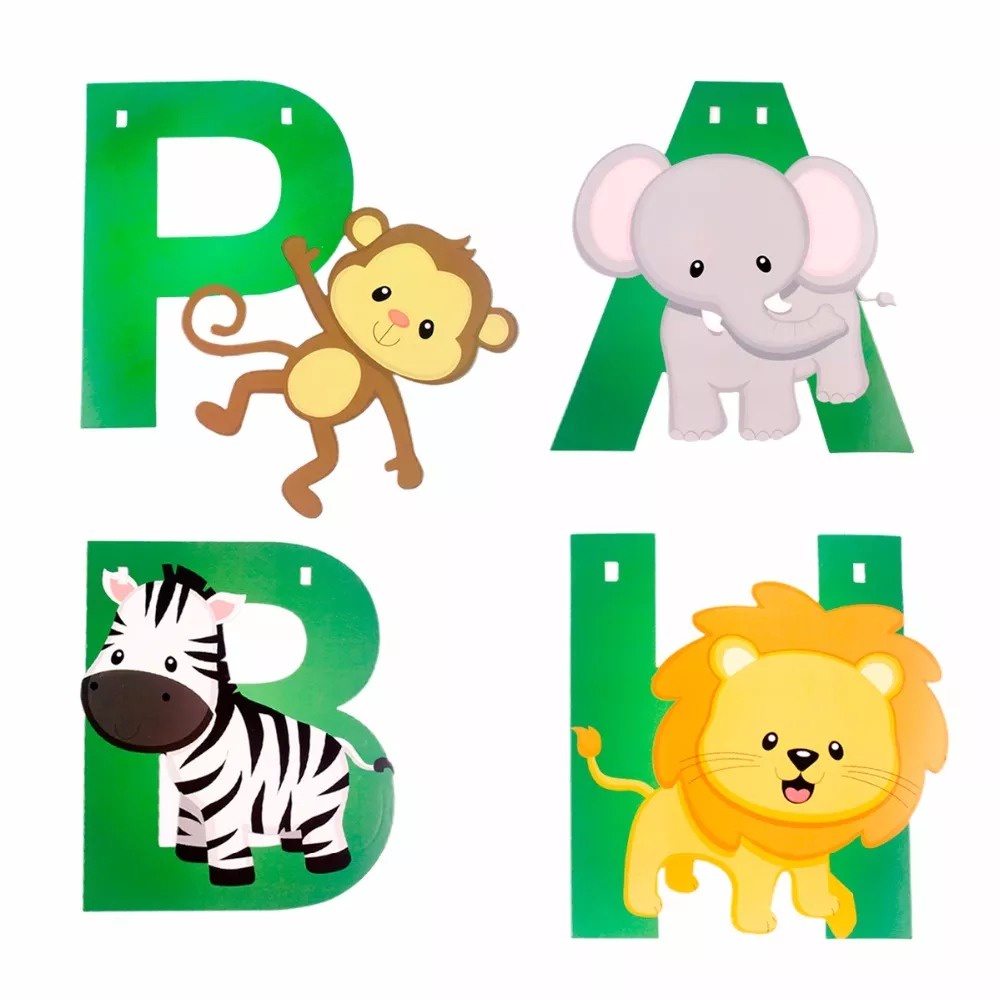 PS-288 Happy Birthday Banner Kids Cartoon Animal Banner Jungle Safari ...
