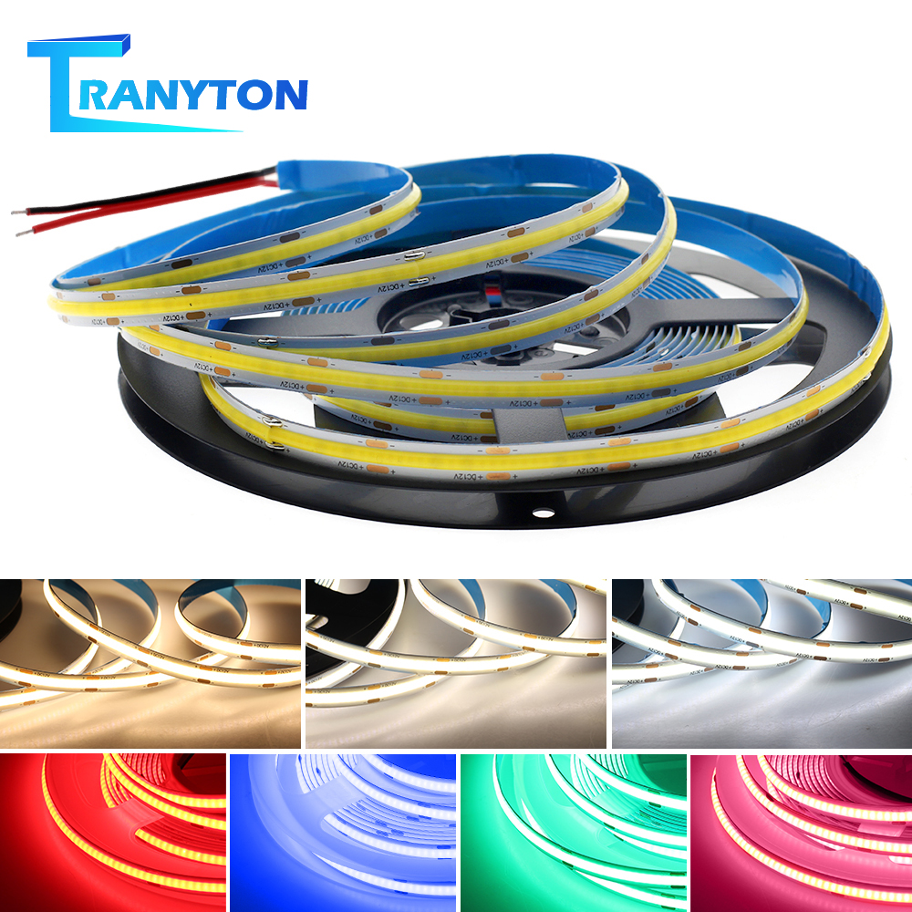 DC12V 24V White/Warm White/Red/Blue/Green COB LED Strip 480 LEDs/m 1m ...