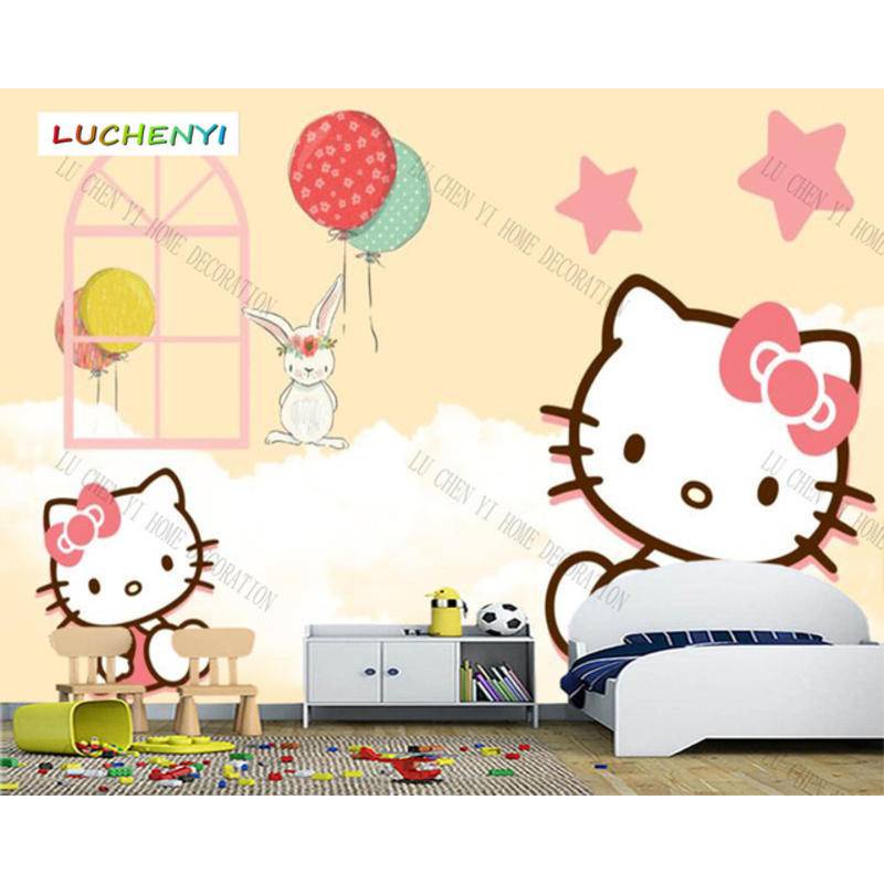 Custom Cartoon girl child balloon animal Kids Room Wallpaper Mural ...