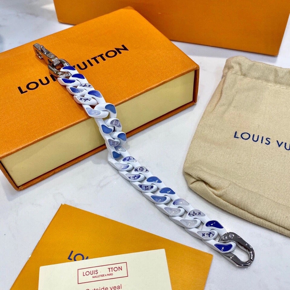 LV L Donkey's New Blue Sky White Clouds Cuban Bracelet Necklace Small Lv &  Incklv Blue Gradient Coup