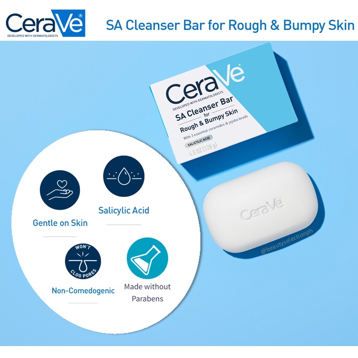 CeraVe SA Salicylic Acid Cleanser Bar for Rough and Bumpy Skin Shopee