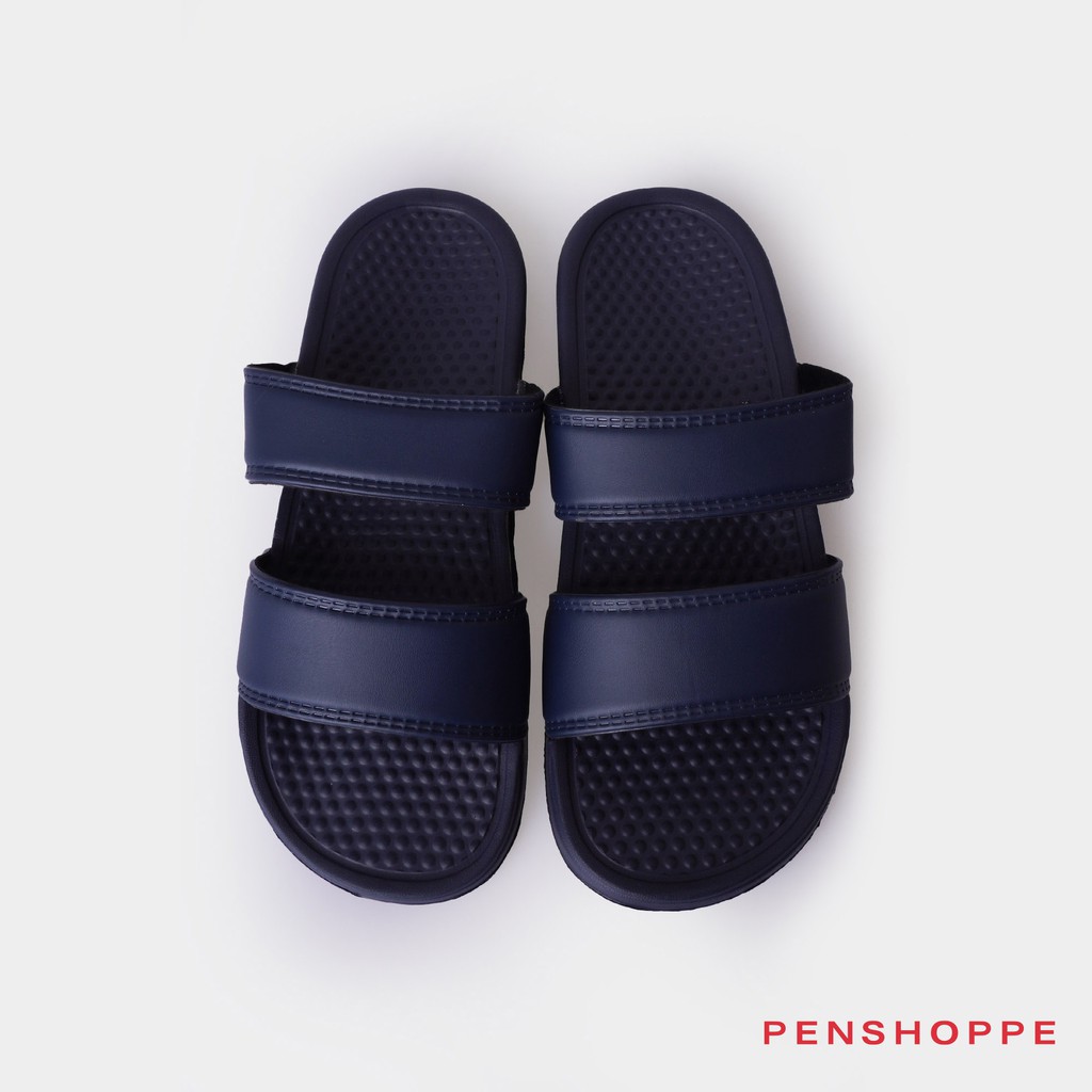 Penshoppe Two-Band Slides Slippers For Men (Navy Blue) | Shopee Philippines