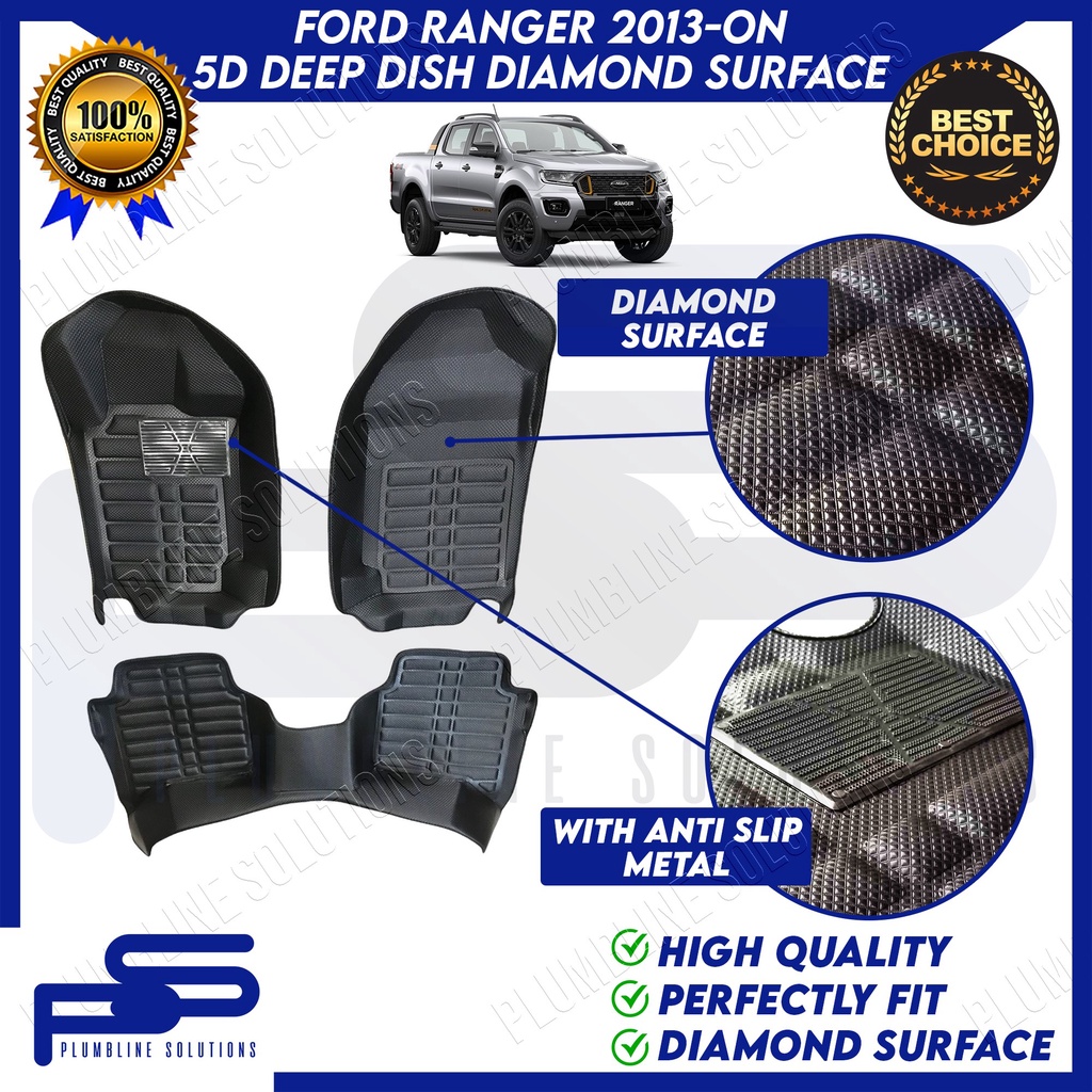 5D Diamond Black Surface Deep Dish Matting for Ford Ranger 2013 2022