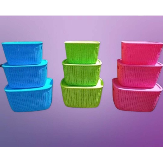 Plastic Storage Baskets with Lid Organizing Container Knit Storage