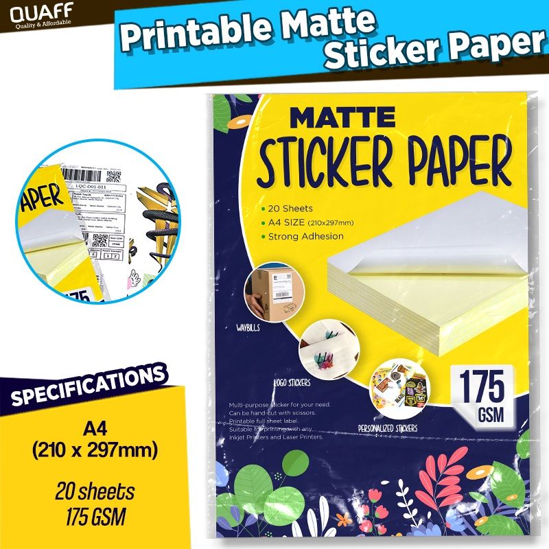 MATTE STICKER PAPER A4 SIZE 175GSM 20SHEETA Shopee Philippines
