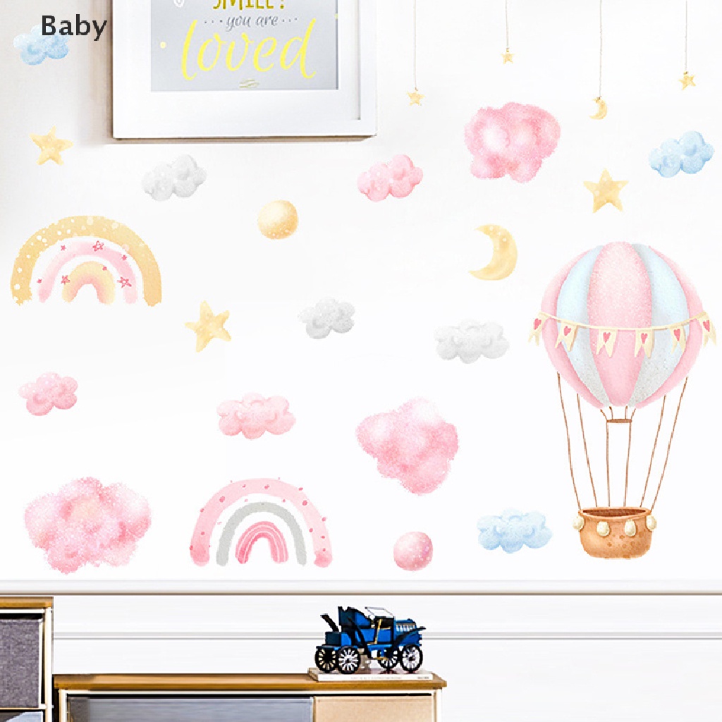 Baby Cartoon Rainbow Cloud Hot Air Balloon wall sticker girl child room ...