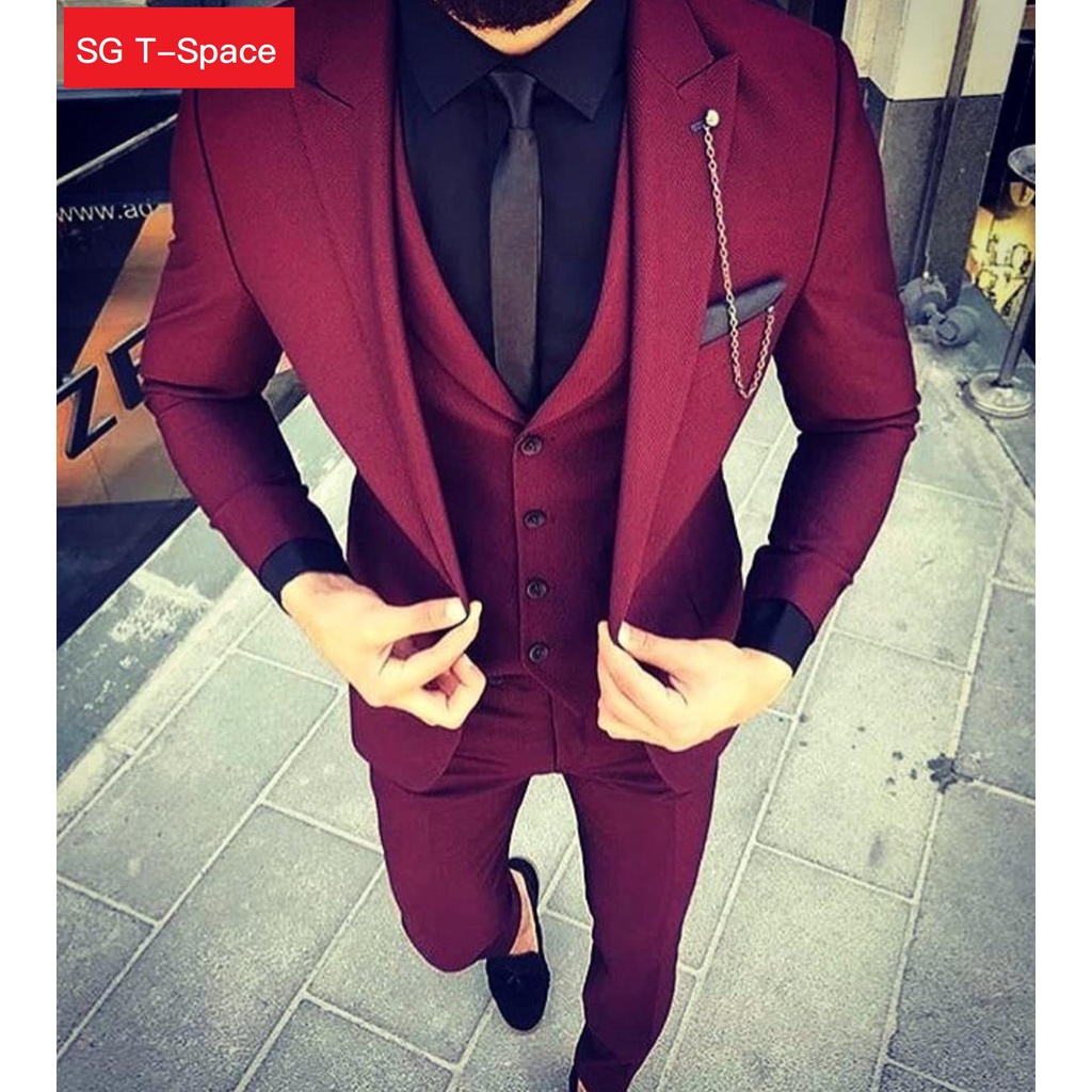 Mens red hot sale wedding suits