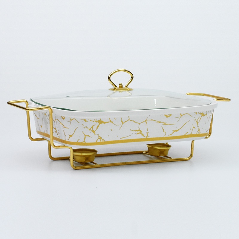New White Gold Nordic Ceramic Food Warmer Luxury Chafing Dish Casserole