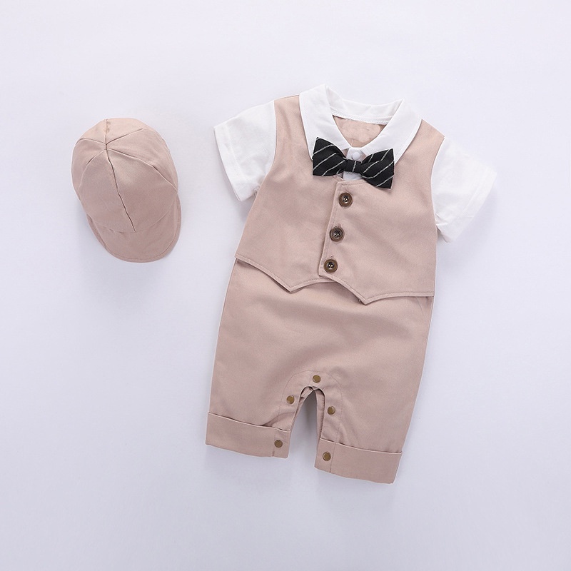 2pcs Boss Baby Outfit 1 Year Old Khaki Onesie for Baby Newborn Romper
