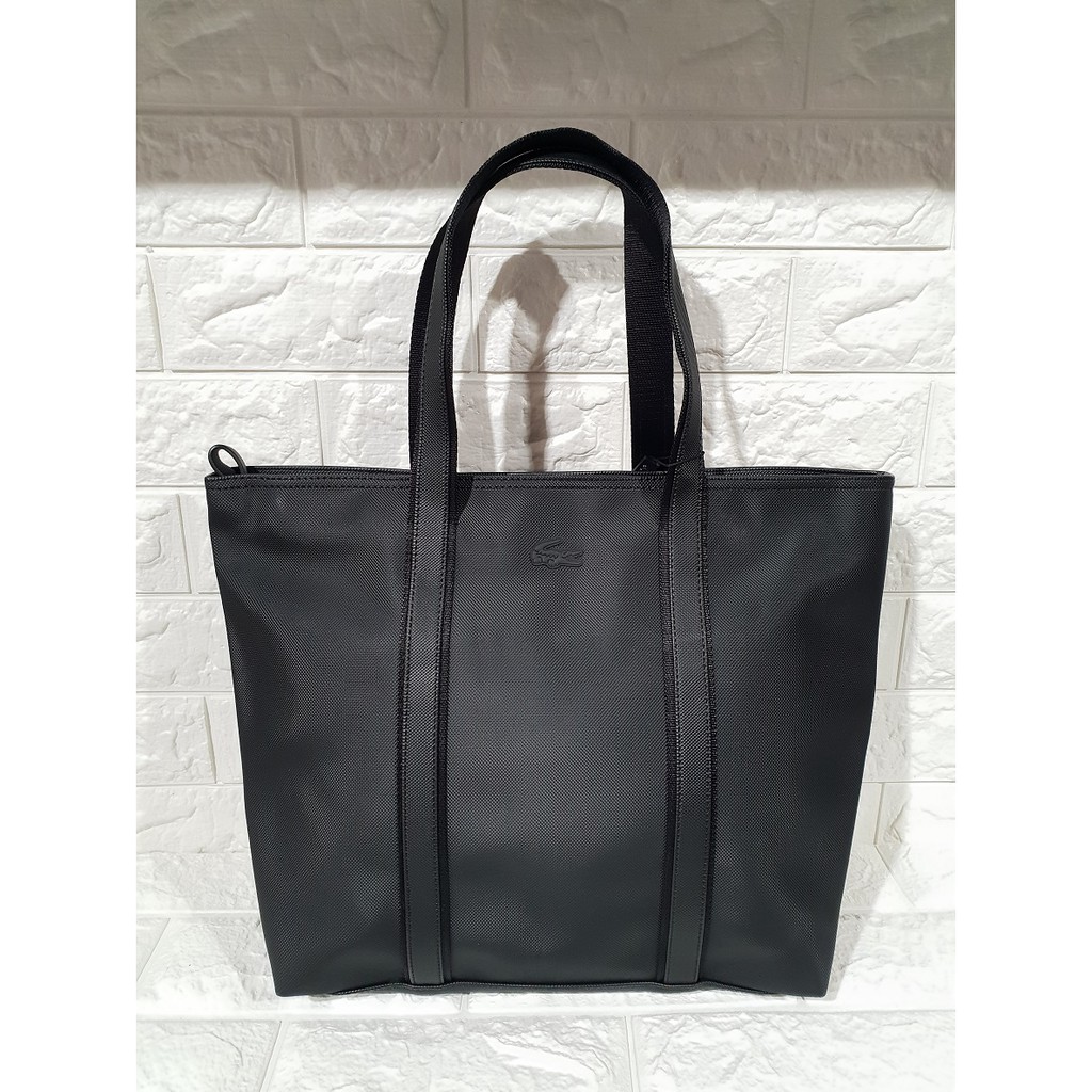 Lacoste Women Classic Coated Pique Canvas Zip Tote Bag Black Shopee