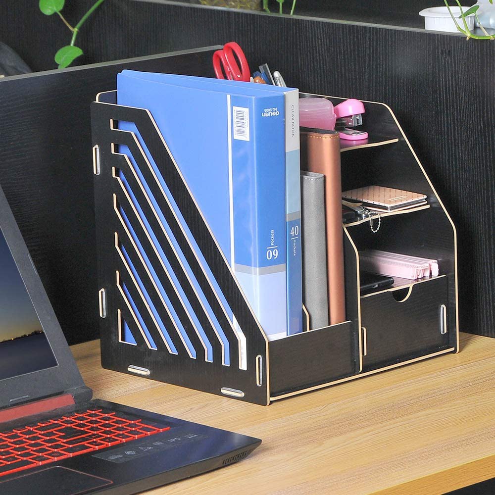 Wooden Desk Organizer Storage Multi-Layer Rack, Desktop File Sorter ...