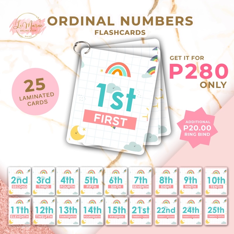 ORDINAL NUMBERS (up to 25th) Laminated Educational Flashcards First ...