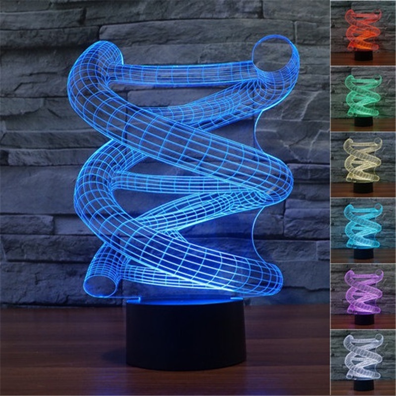 DNA Model 3D Night Light 7 Colors Gradient Double Helix USB LED Table ...