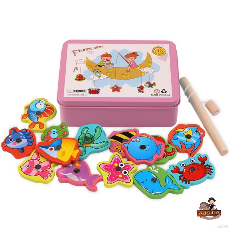ruiaike Kids Wooden Magnetic Fishing Game Educational Toys For Children ...