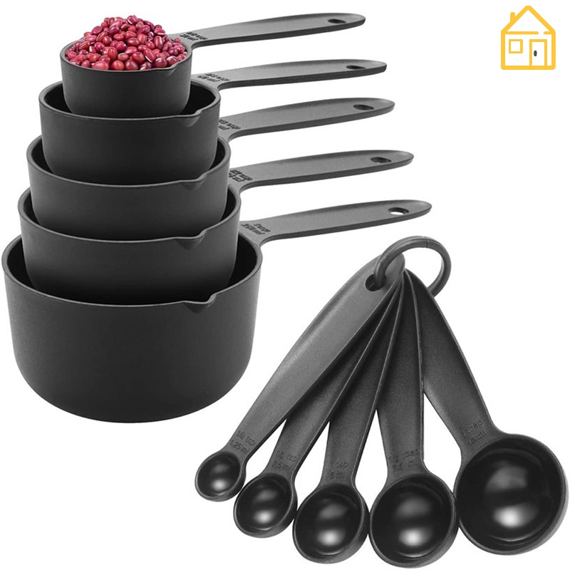 Kitchen Baking Plastic Measuring Spoon &cups Set For Dry Or Liquid (11 Pcs,  Red)