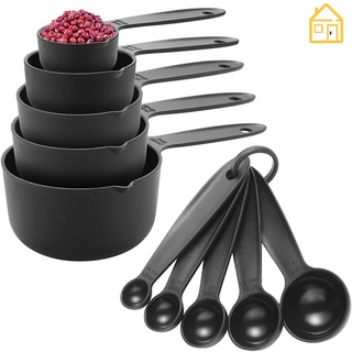 10pcs/set Measuring Spoons Black Plastic Measuring Cups Useful Sugar Cake  Baking Spoon Measuring Set Tools For Baking Coffee Tea