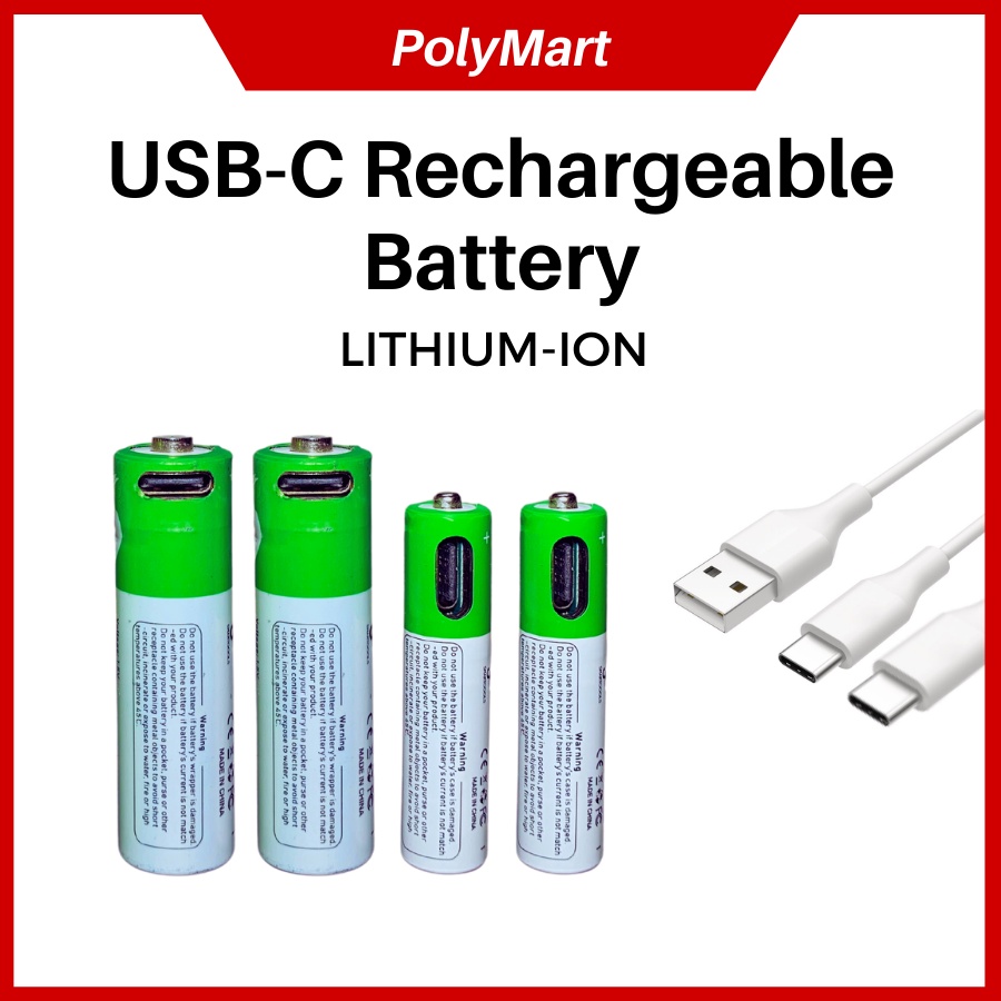 USB Rechargeable Battery Lithium Ion Li-Ion USB Type C Double Triple A ...