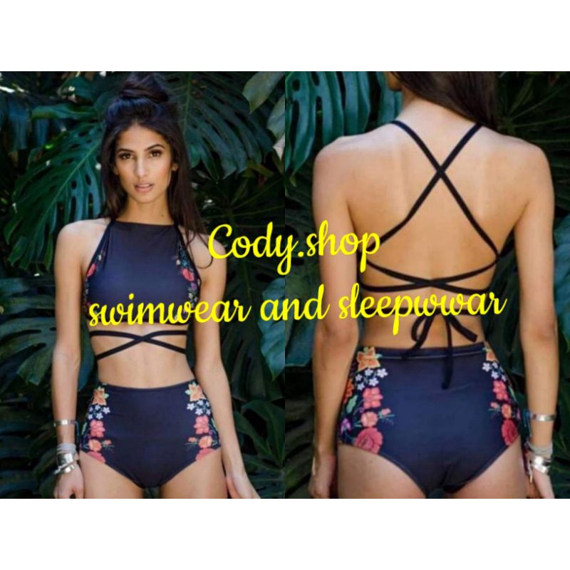 Halter high waisted two piece swimsuit on sale
