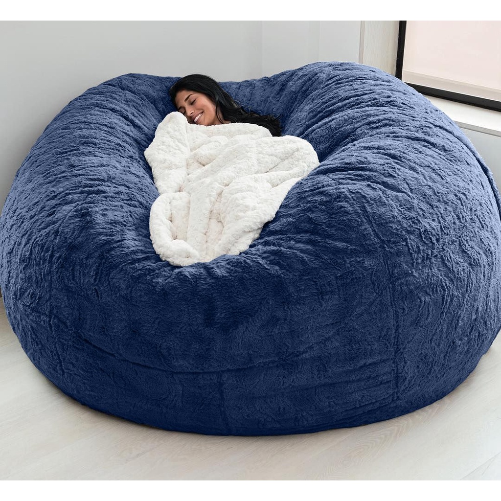 7-Foot Bean Bag Chair with Furry Fur Cover Machine Washable Big Size ...