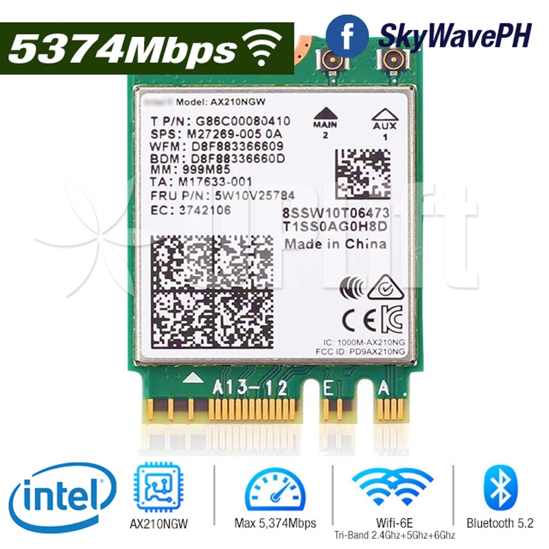 Intel Ax210ngw Wi-fi 6e Ax5400 5374mbps Triband 802.11ax Bt5.2 Mu-mimo 