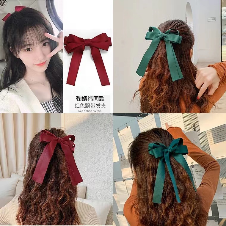 New Ribbon Bow Hairpin Women's Versatile Long Ribbon Spring Clip ...