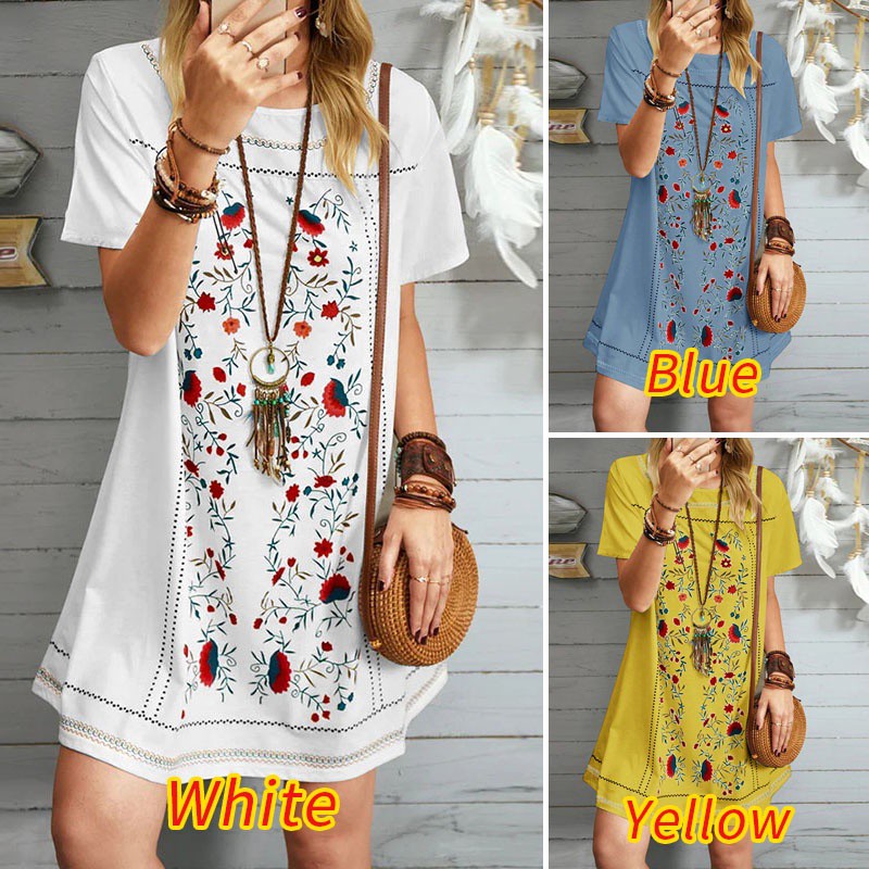 ZANZEA Women Short Sleeve O-Neck Floral printed Casual Mini Dresses ...