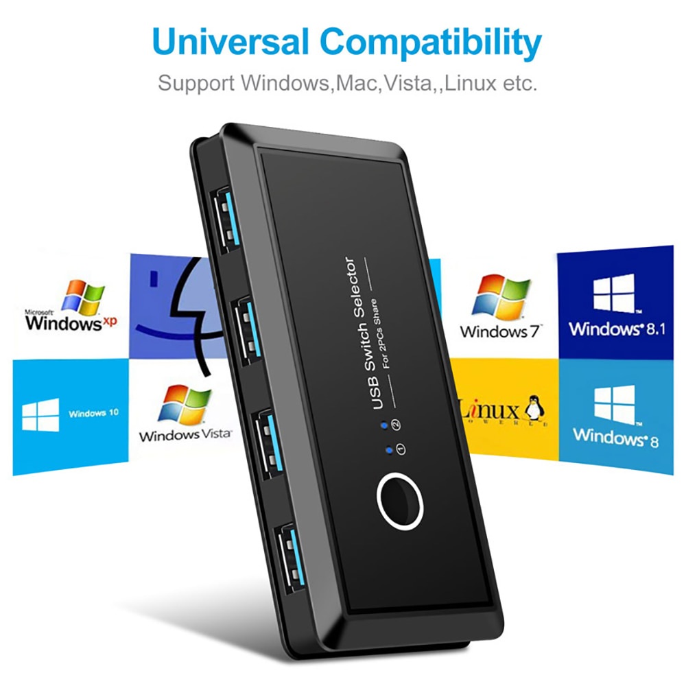USB 3.0 Switch Selector 4 Port 2 Computers Peripheral Switcher Adapter ...
