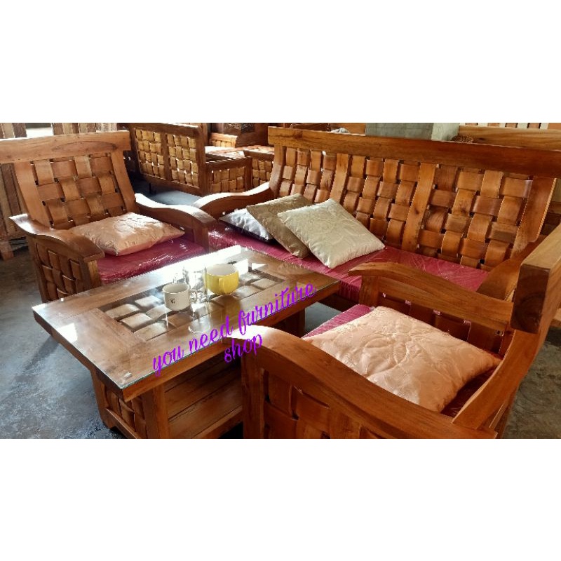 wooden Sala set / weave design / laga Shopee Philippines