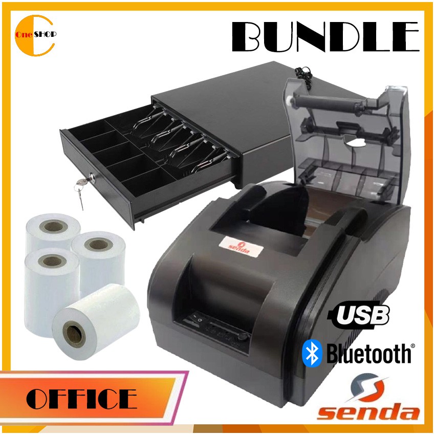 JP58H Thermal Printer BLUETOOTH+USB 58mm*45mm Thermal Paper+ Cash Drawer 4 Bills and 5 Coins