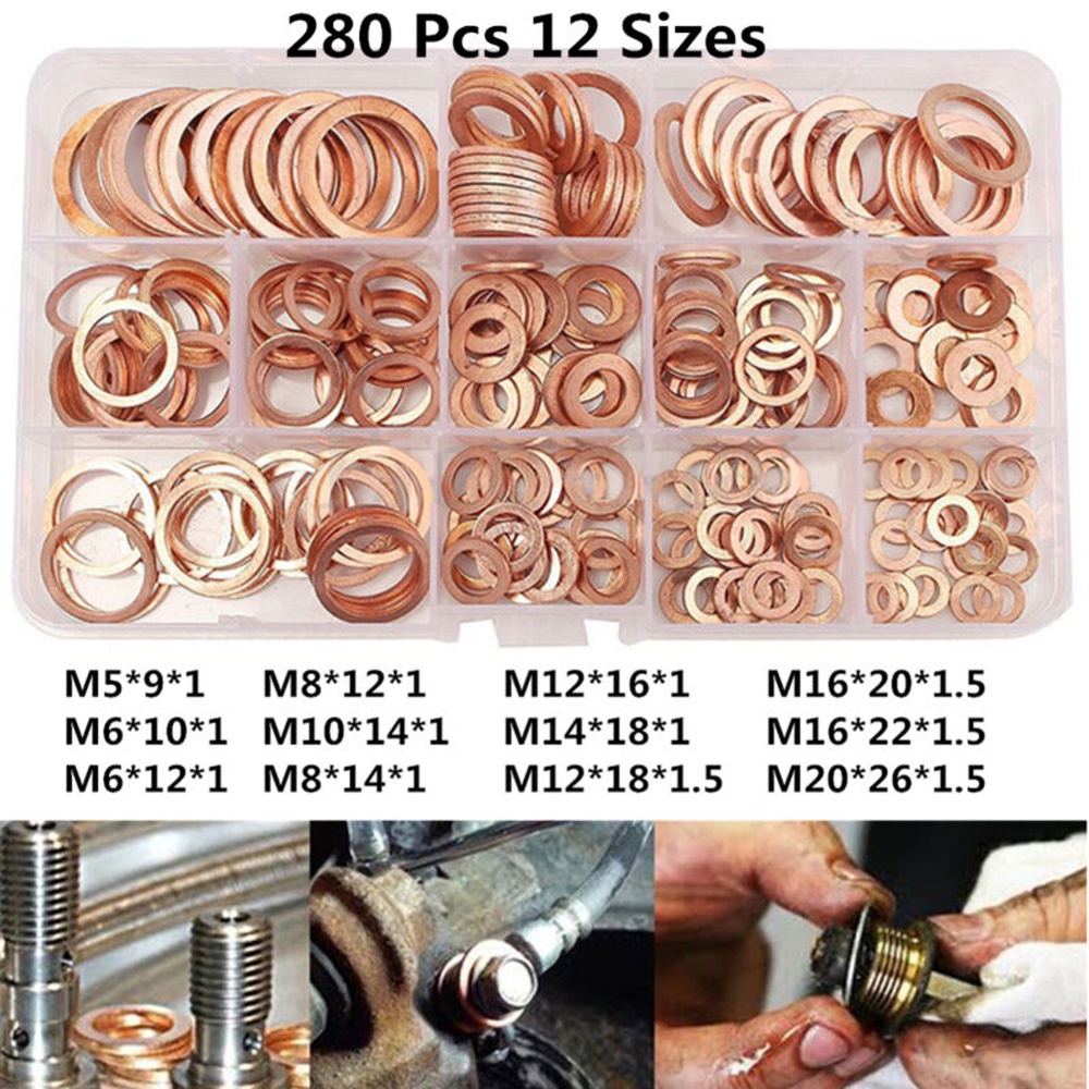 Set Of 280 Car Drain Bolt Crush Washer Copper Oil Plug Gasket Seal Ring