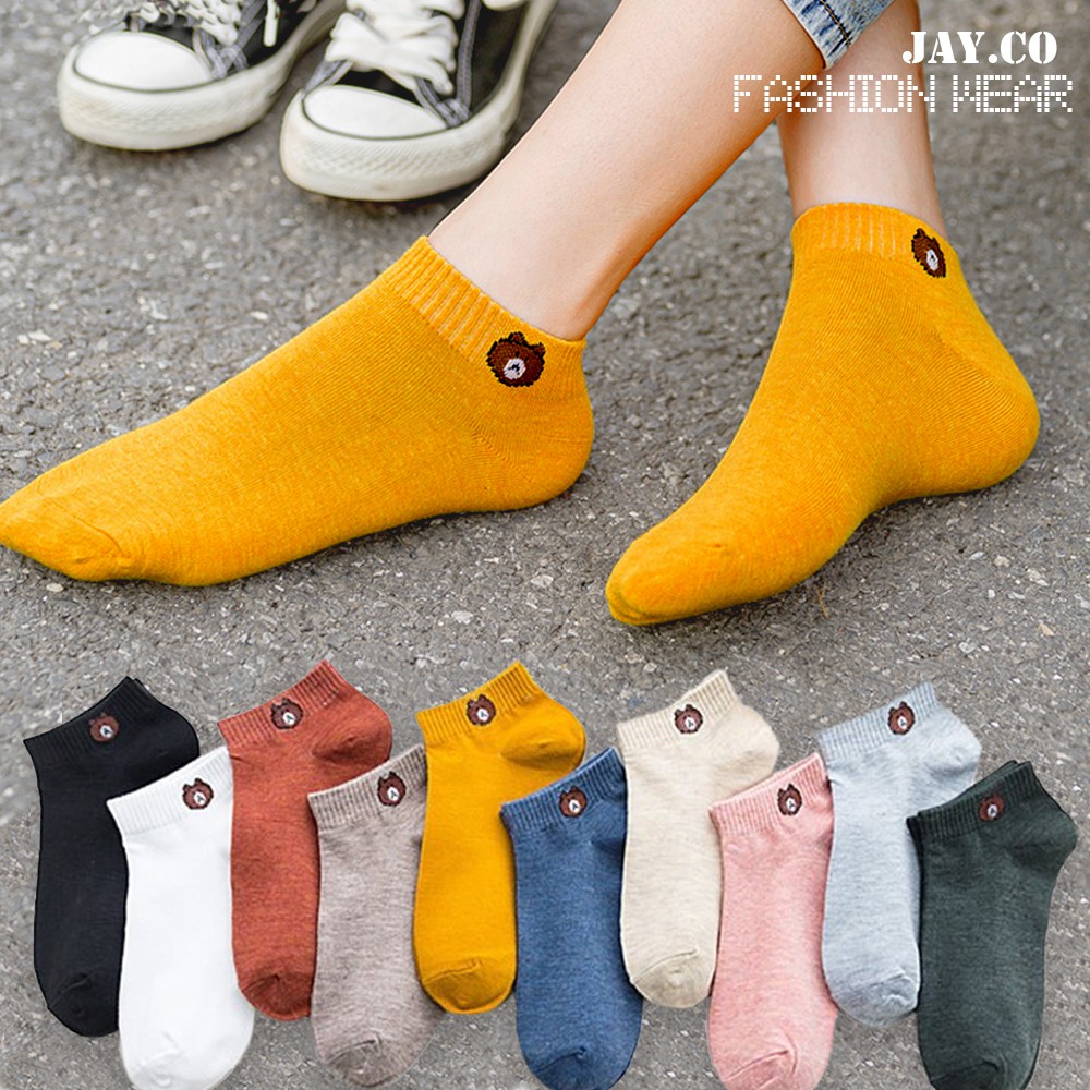 5 Pairs Korean Cute Bear Socks Breathable Iconic Ankle Cotton Socks 